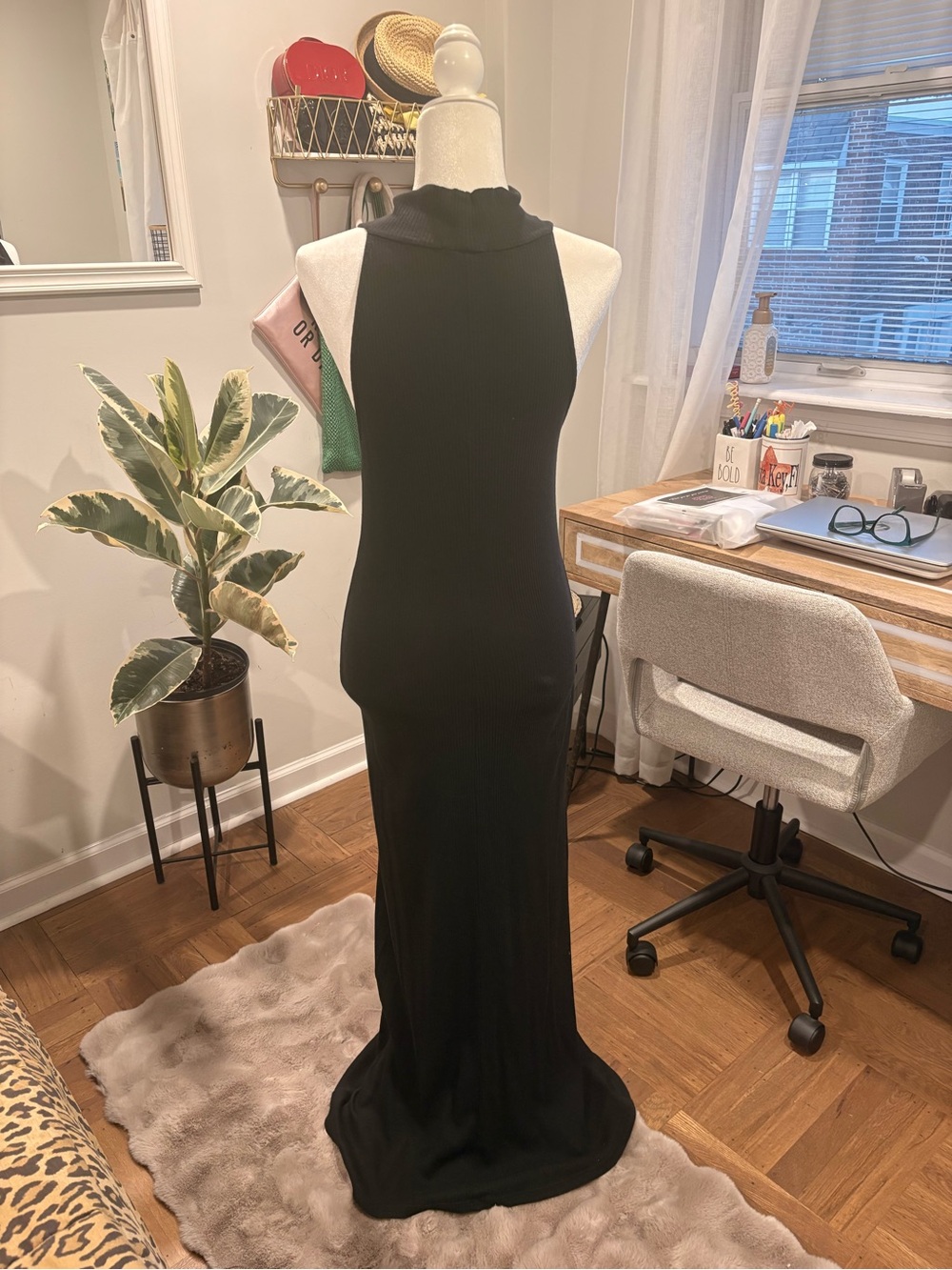 James Perse Black Ribbed Halter Cowl Maxi Dress - Picture 2 of 2